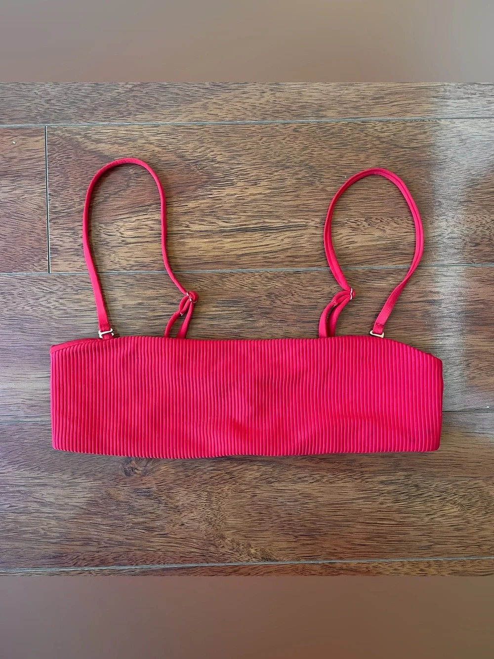 Frankies Bikinis Red Ribbed Top with Adjustable and Removable Straps